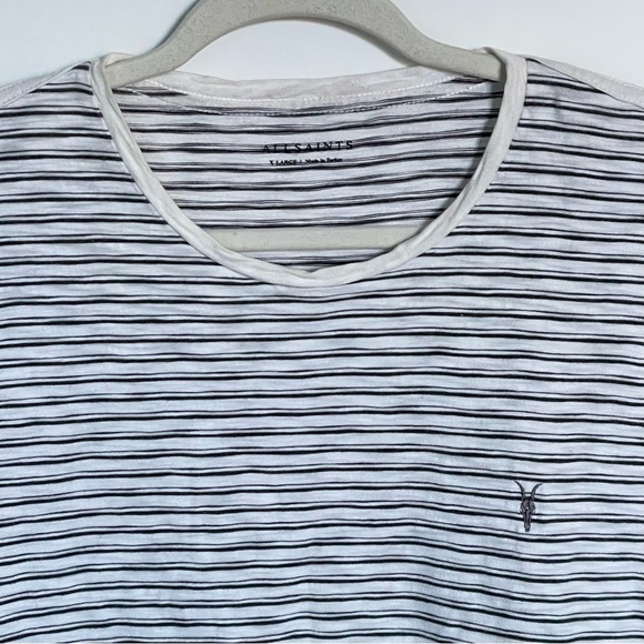 All Saints Gray White Striped Crewneck Short Sleeve T-Shirt - 29953 - Picture 3 of 14